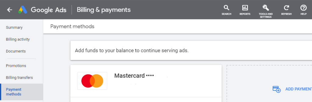 Google Ads Payment Deatils