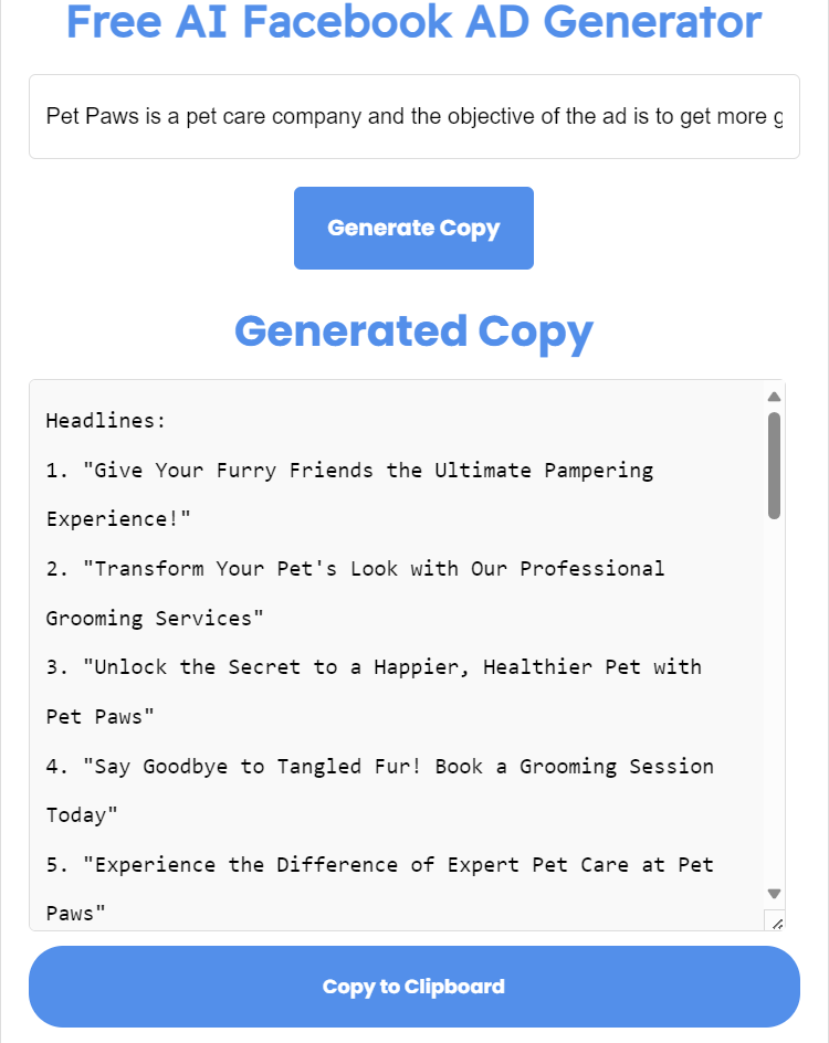 Free AI Facebook AD Copy Generator